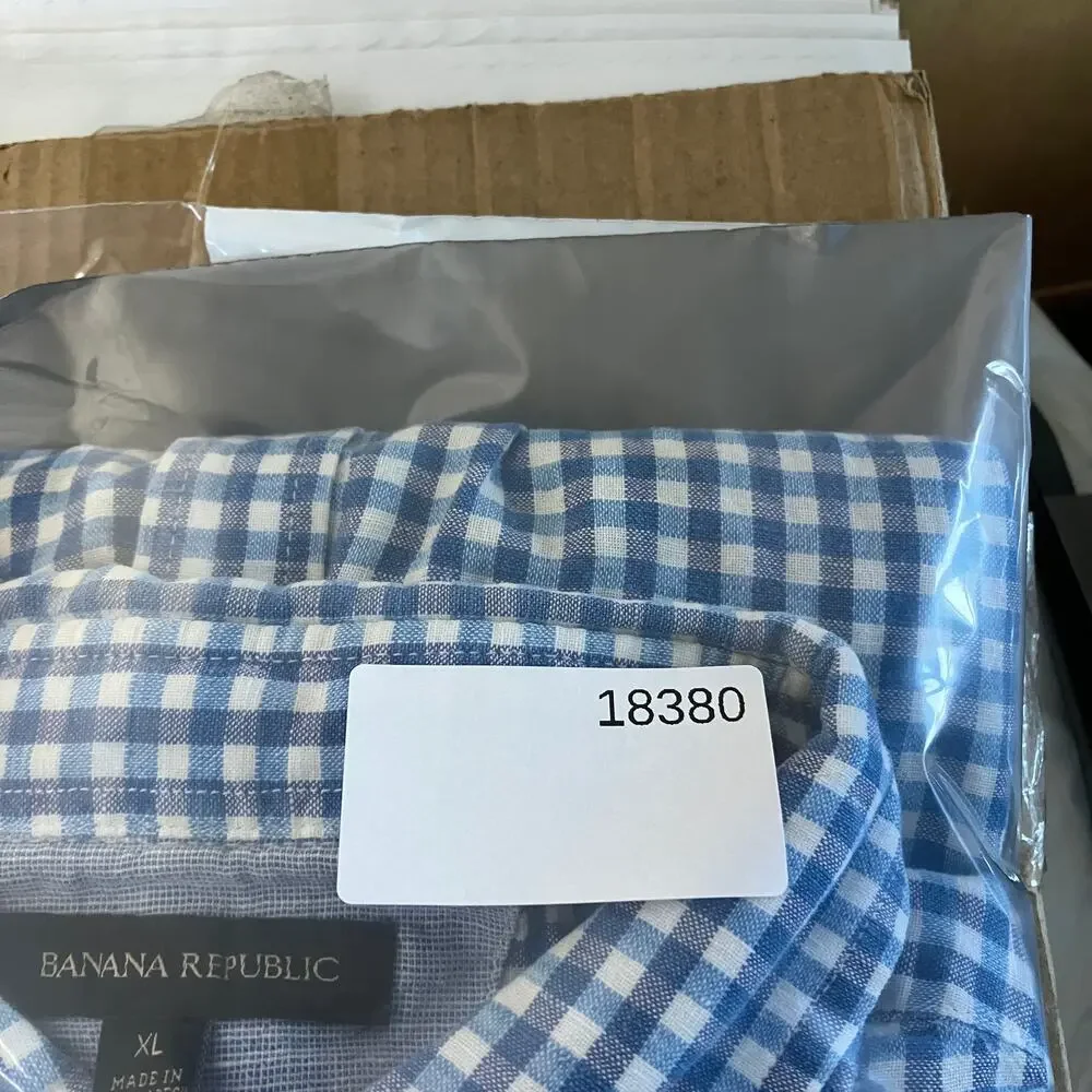 Banana Republic Shirt Mens XL Blue Gingham Check‎ Short Sleeve Casual